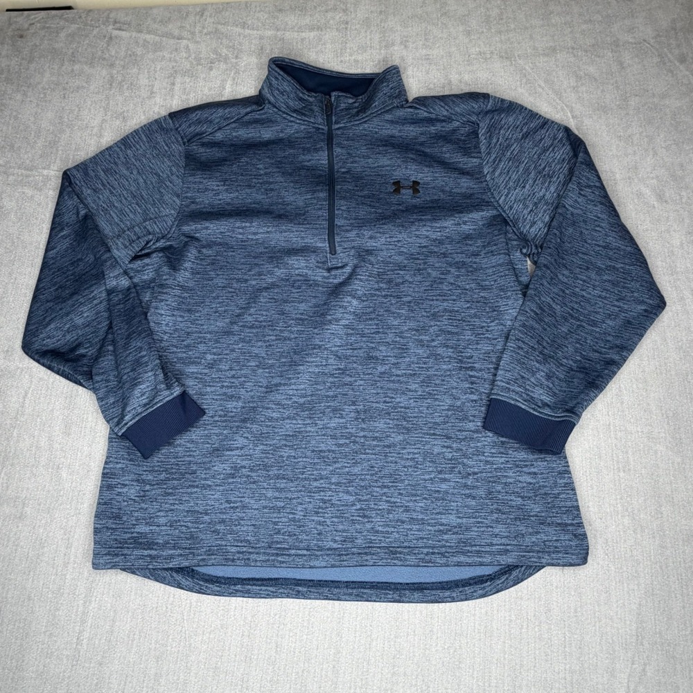Under Armour Mens XL ColdGear Quarter Zip Pullover Blue Heather Space Dye Fleece